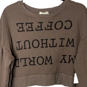 NWT TAYLOR & SAGE Cropped Sweatshirt Long Peasant Sleeve Coffee Womens M Brown